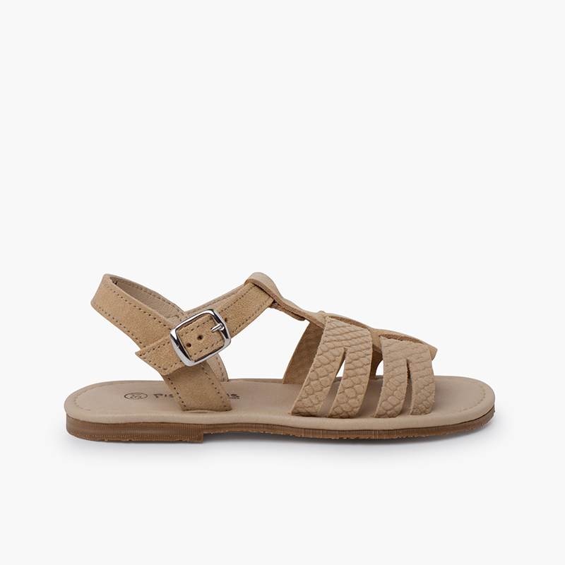 Sandalen im Gladiator-Stil aus geprägtem Leder Sand