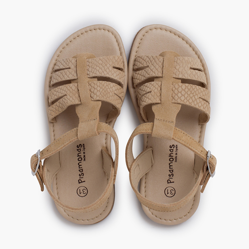 Sandalen im Gladiator-Stil aus geprägtem Leder Sand