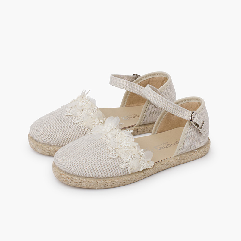 Espadrilles mit Spitzenborte für festliche Anlässe Beige