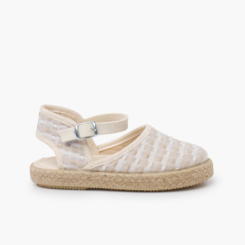 Espadrilles mit gesticktem Karomuster Beige