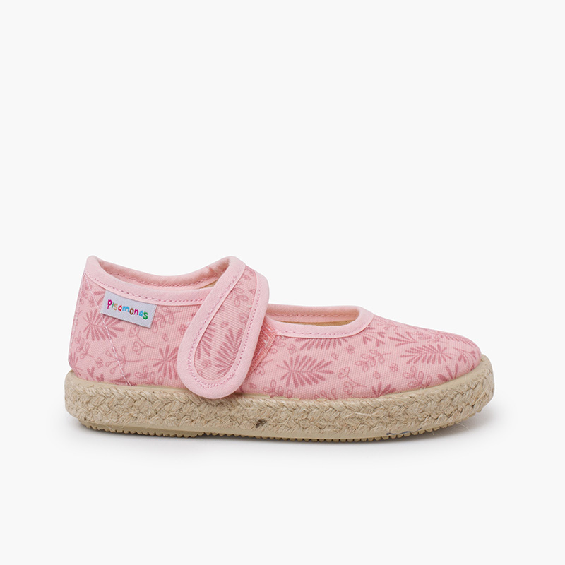 Mary Janes mit Espadrillesohle und Zweigen-Design Altrosa
