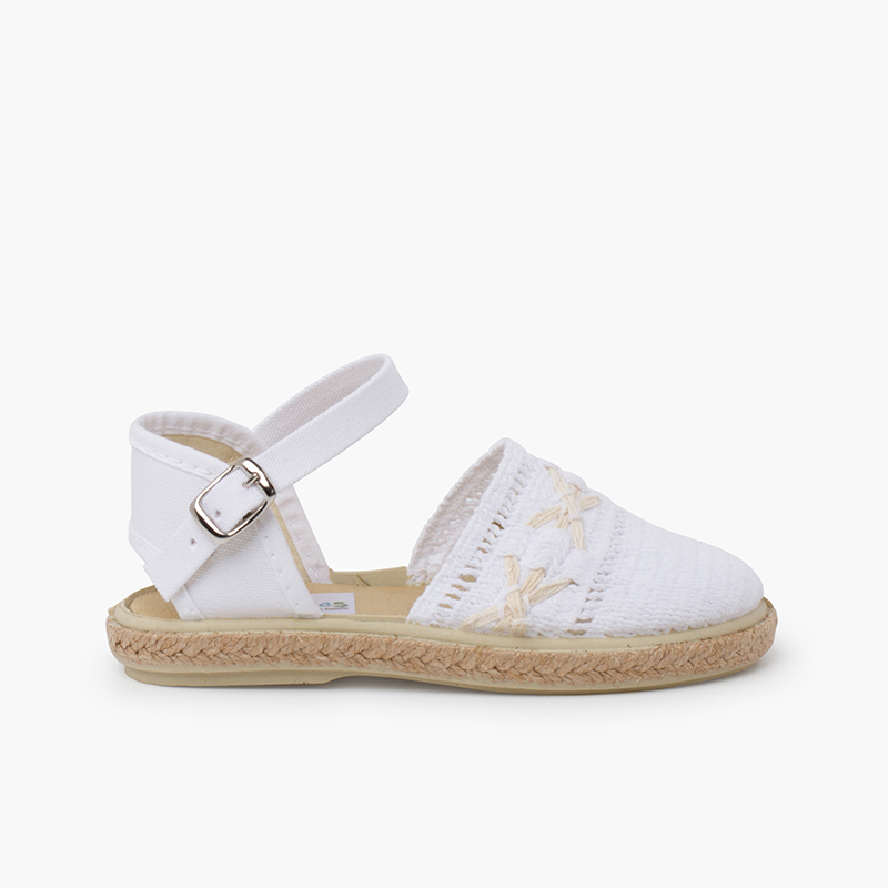 Espadrille mit besticktem Riemen und Schnalle Weiß