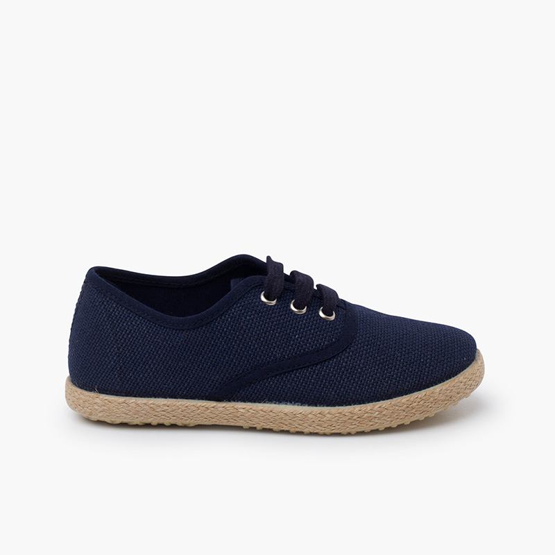 Leinenschuhe mit Schnürsenkeln und Espadrillesohle Marineblau
