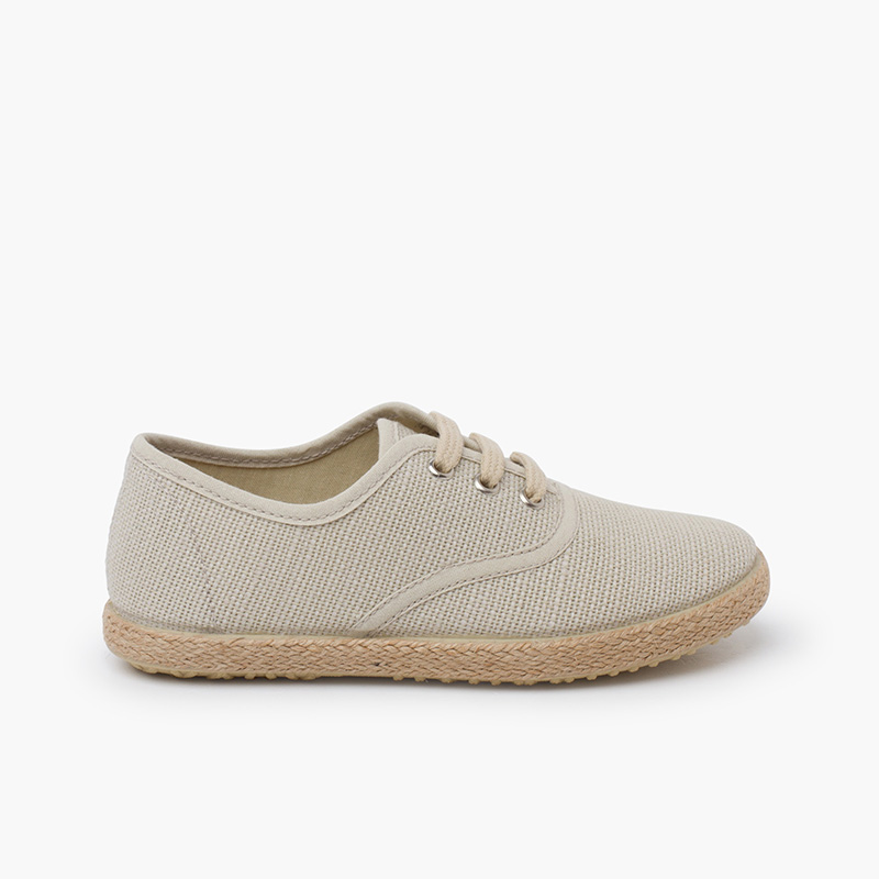 Leinenschuhe mit Schnürsenkeln und Espadrillesohle Beige