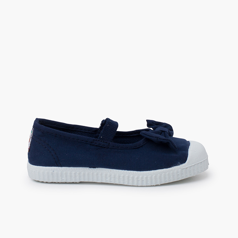 Ballerinas mit Elastikband und Schleife Sneaker-Sohle Marineblau