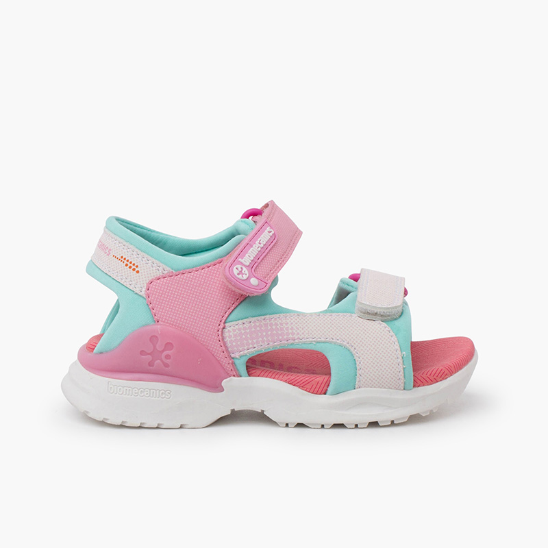 Leinwand-Sandalen für Mädchen mit doppeltem Klettverschluss Rosa