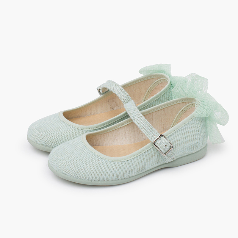 Festliche Mary Janes mit hinterem Schleifenverschluss aus Tüll Minze