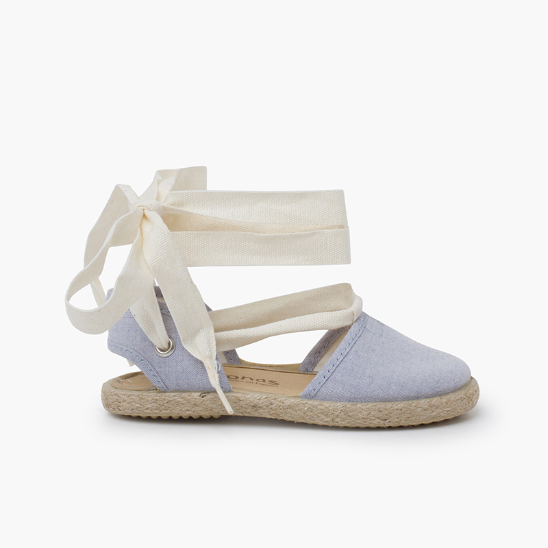 Leinen-Espadrilles für Mädchen mit Rohband Himmelblau