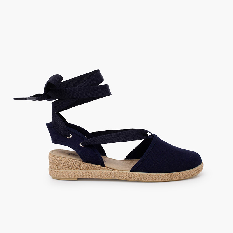 Espadrilles mit Keilabsatz und Piquébändern Marineblau
