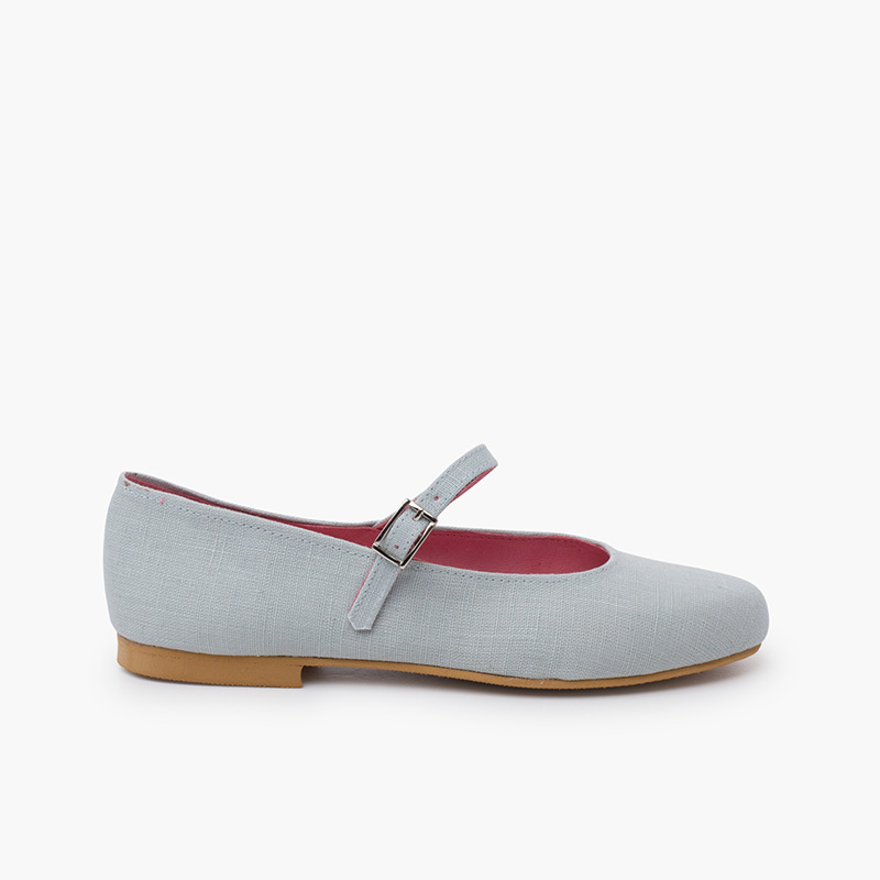 Leinen-Mary Janes mit eleganter Sohle Wolkenblau