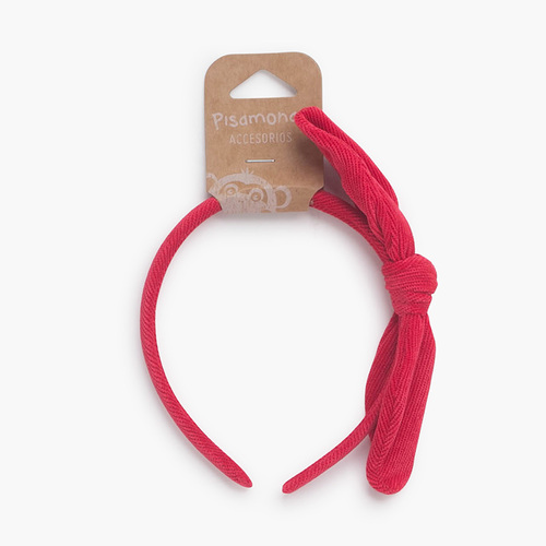 Stirnband mit seitlichem Schleife aus Mikrocordstoff Rot
