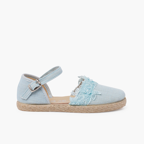 Espadrilles mit Spitzenborte für festliche Anlässe Himmelblau
