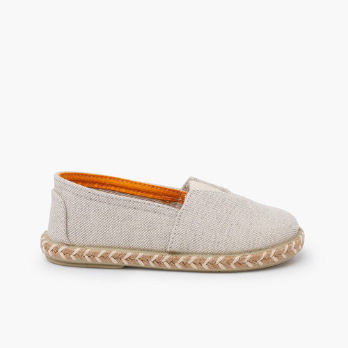 Espadrilles mit mittigem Elastikband und zweifarbiger Jutesohle Stein