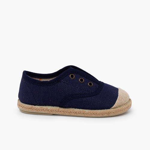 Leinenschuhe ohne Schnürsenkel mit Jutespitze Marineblau
