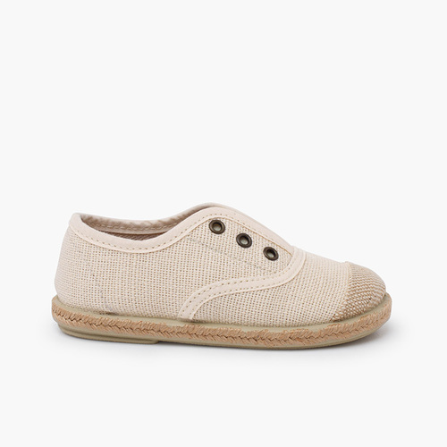 Leinenschuhe ohne Schnürsenkel mit Jutespitze Roh
