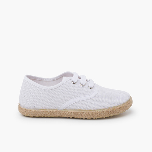 Leinenschuhe mit Schnürsenkeln und Espadrillesohle Weiß