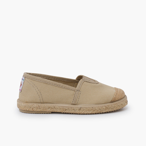 Espadrilles mit zentralem Elastikband und Jutefront Beige
