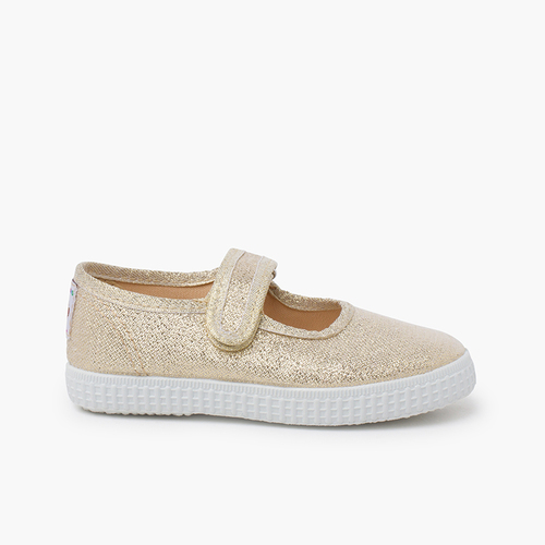 Glänzende Mary Janes mit Klettverschluss Gold