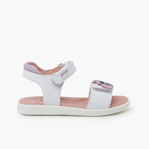 Mädchensandalen mit Blättermuster und Klettverschluss Weiß