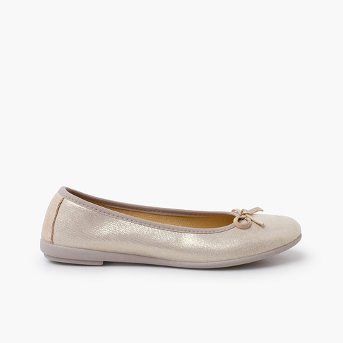 Glänzende Ballerinas mit Schleife Champagner