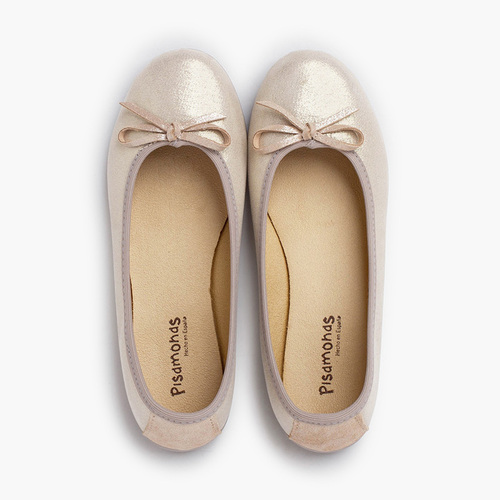 Glänzende Ballerinas mit Schleife Champagner