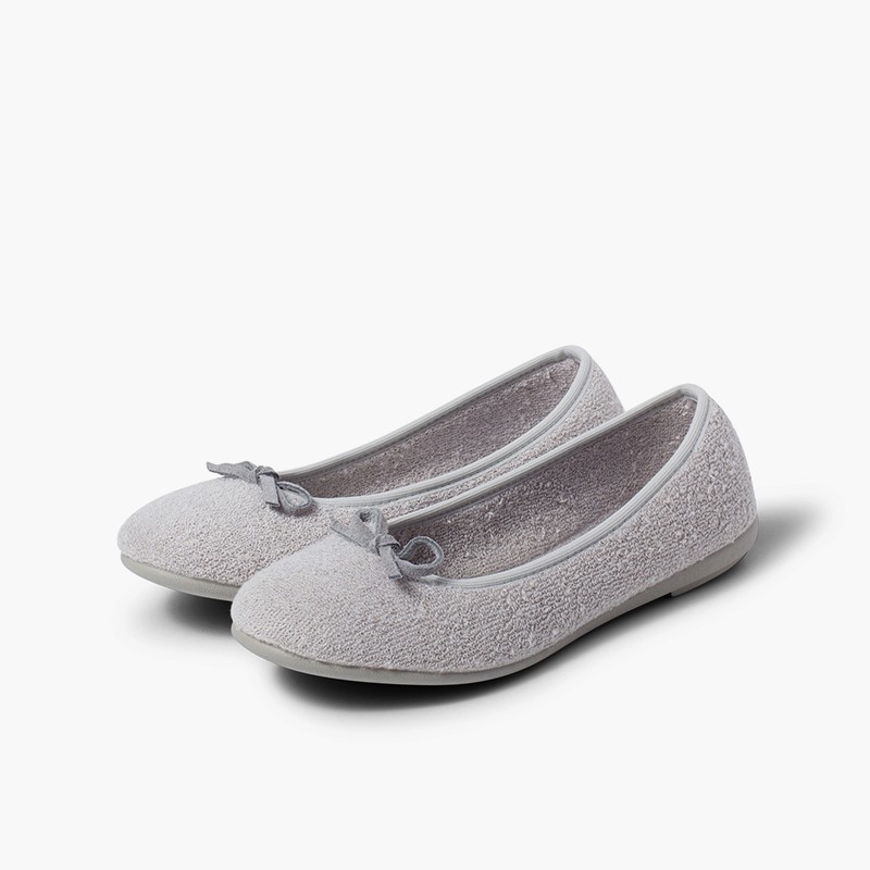 Hausschuhe Ballerinas aus Frottee Grau