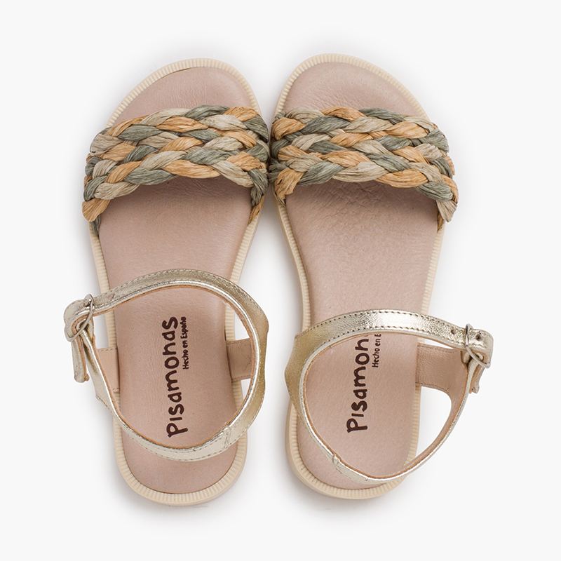 Sandalen mit geflochtenem Riemen und Schnalle Gold