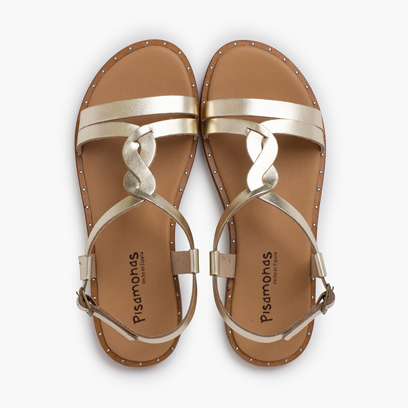 Sandalen mit zentralem geflochtenem Riemen Gold
