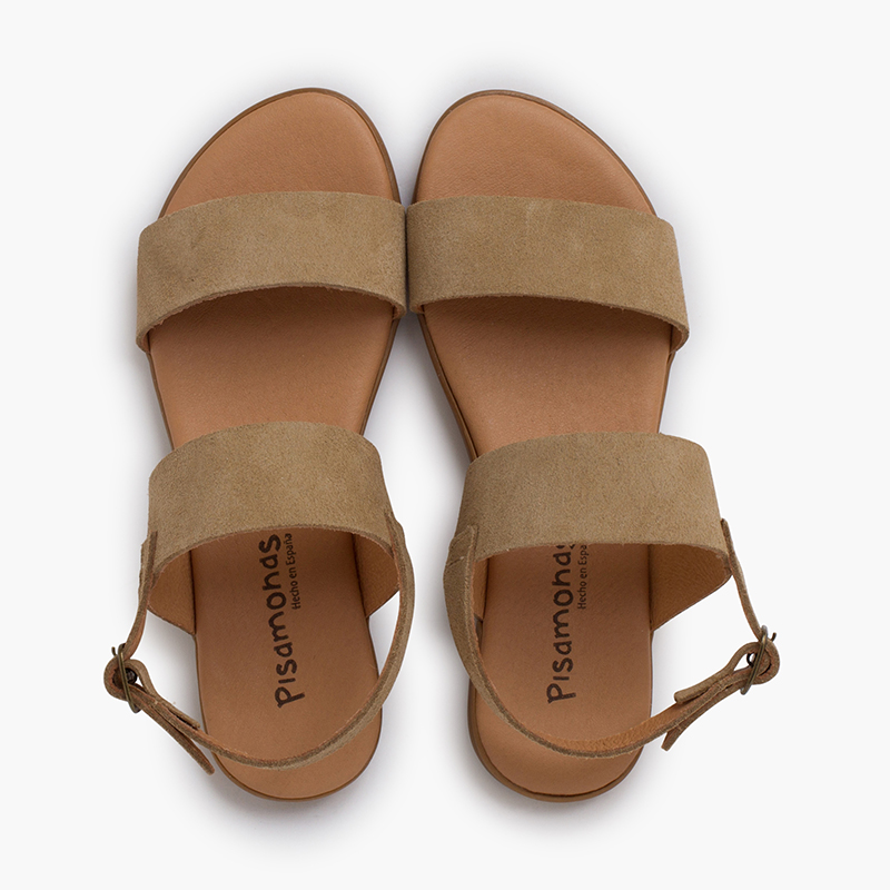 Sandalen mit breiten Wildlederriemen Sand