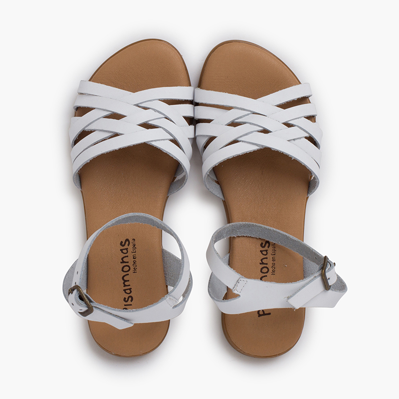 Sandalen mit gekreuzten Riemen und Knöchelriemen Weiß