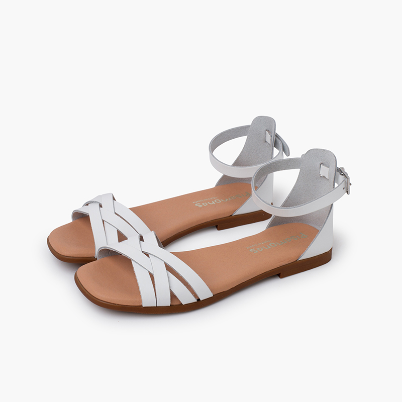 Sandalen mit Lederriemen und Fersenkappe Weiß