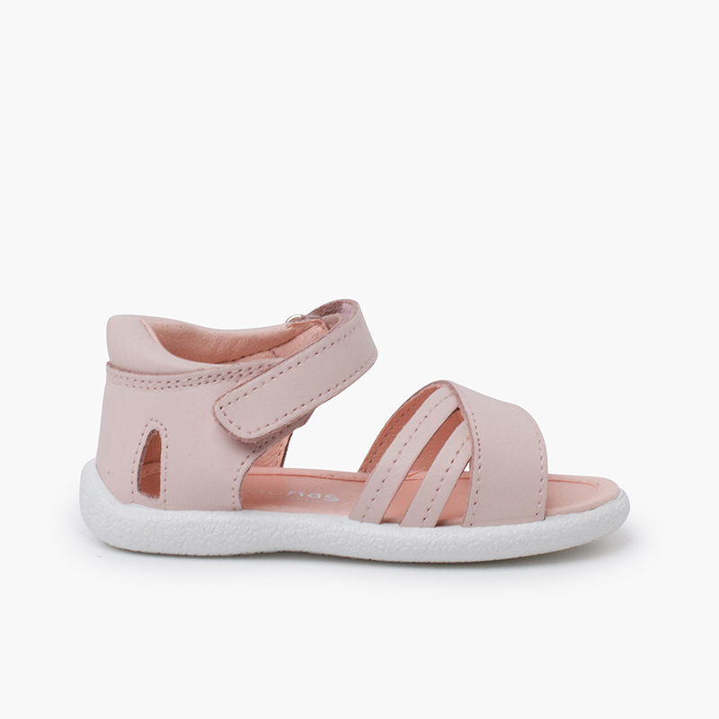 Erstsandalen mit gekreuzten Riemen Rosa