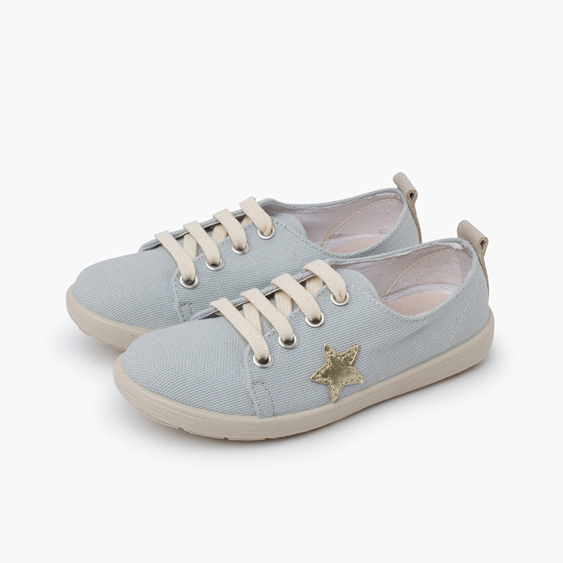 Leinen-Sneakers mit Sternenmuster Blau und Goldbraun