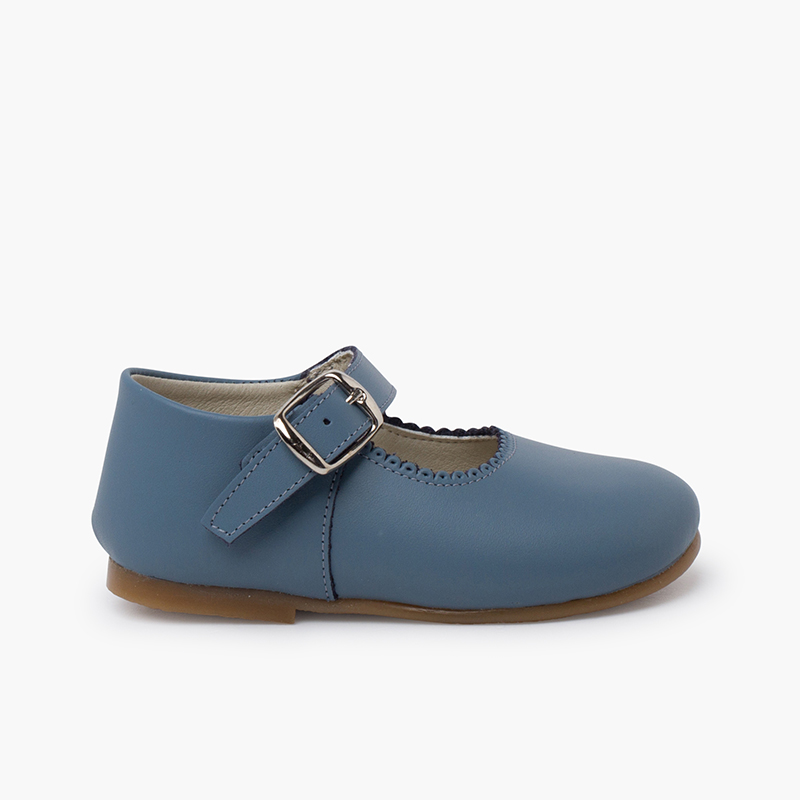 Leder-Mary Janes mit Karamellsohle Stewardess-Blau