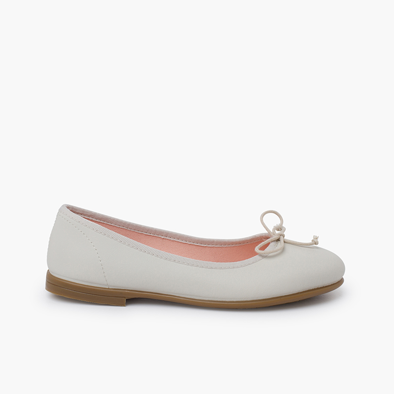 Soft-Leder-Ballerinas für festliche Anlässe mit Schleife Beige