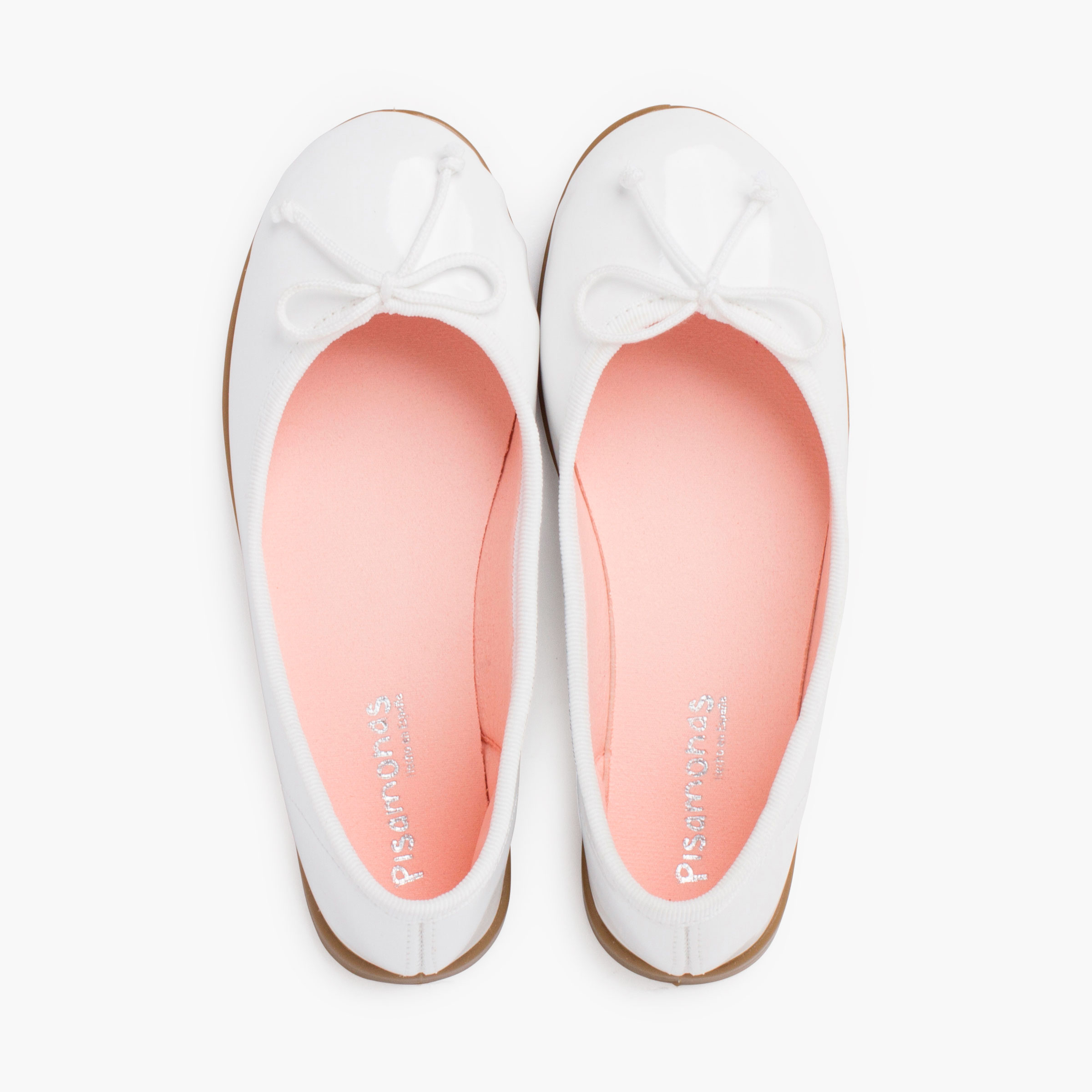 Lackleder-Ballerinas mit Karamellsohle Weiß