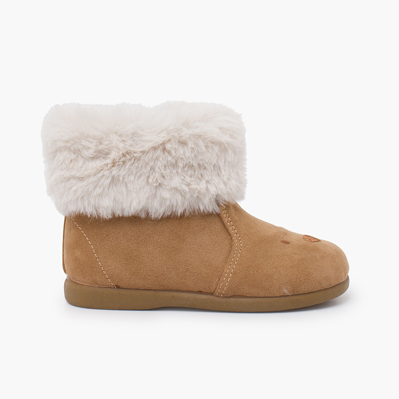 Stiefel mit Bärchen und Fellkragen Sand