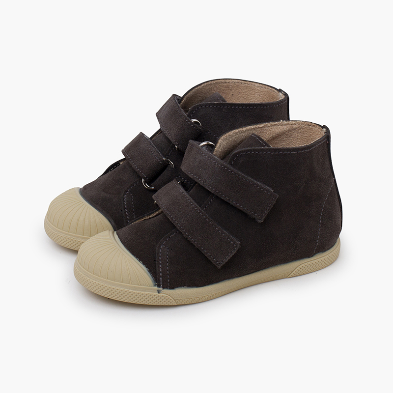 Wildlederstiefel mit doppelt Klettverschluss Grau