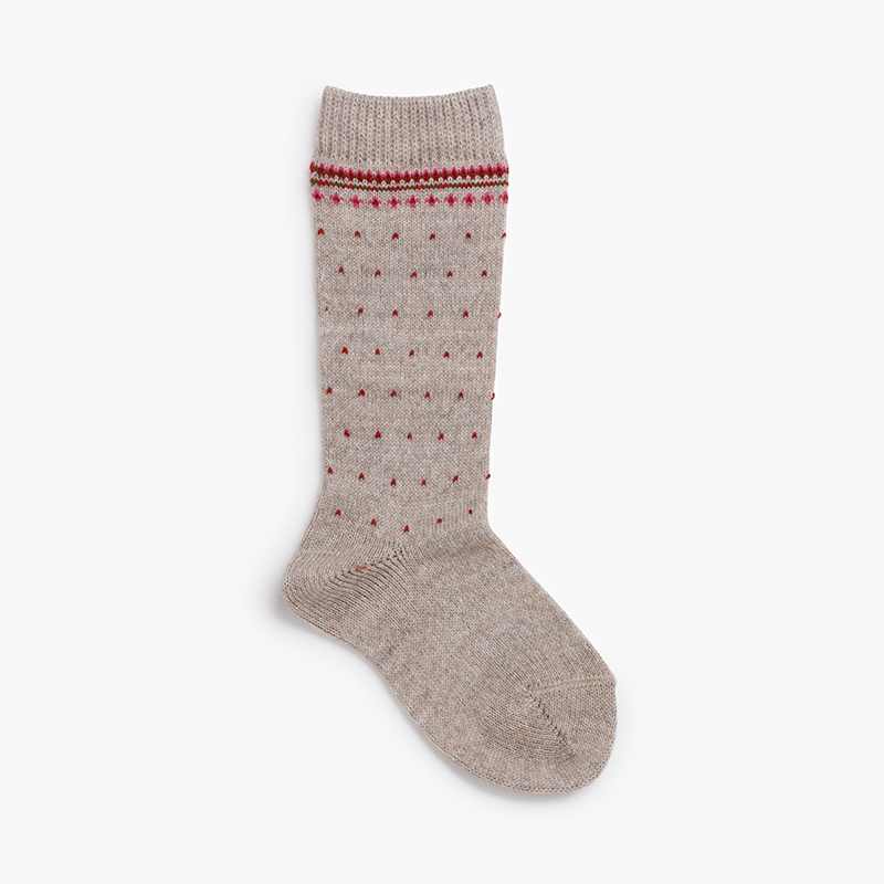 Hohe Socken mit griechischem Muster und Punkten Beige