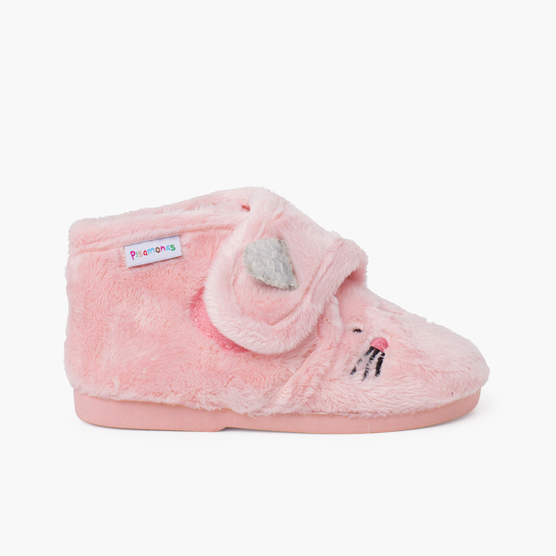 Hausschuhe mit Tieren und Fell Rosa