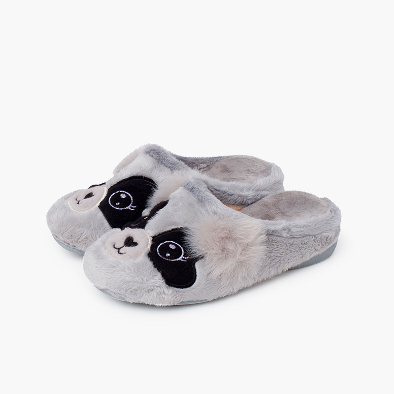 Hausschuhe im Clog-Stil mit Panda-Design Grau