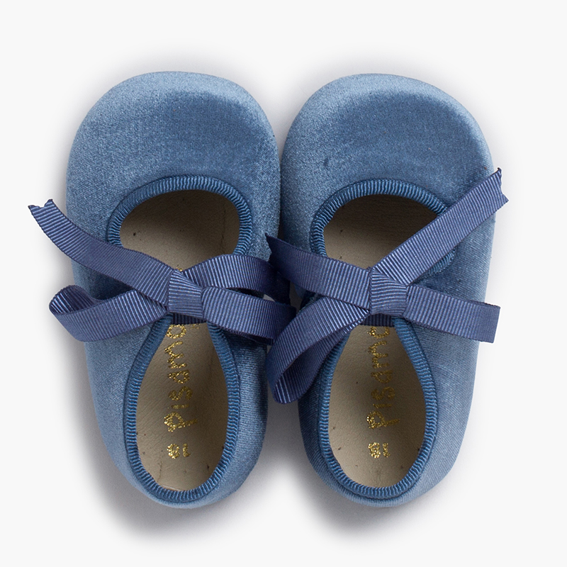 Samtmary Janes für Babys mit Satinschleife Französisch Blau