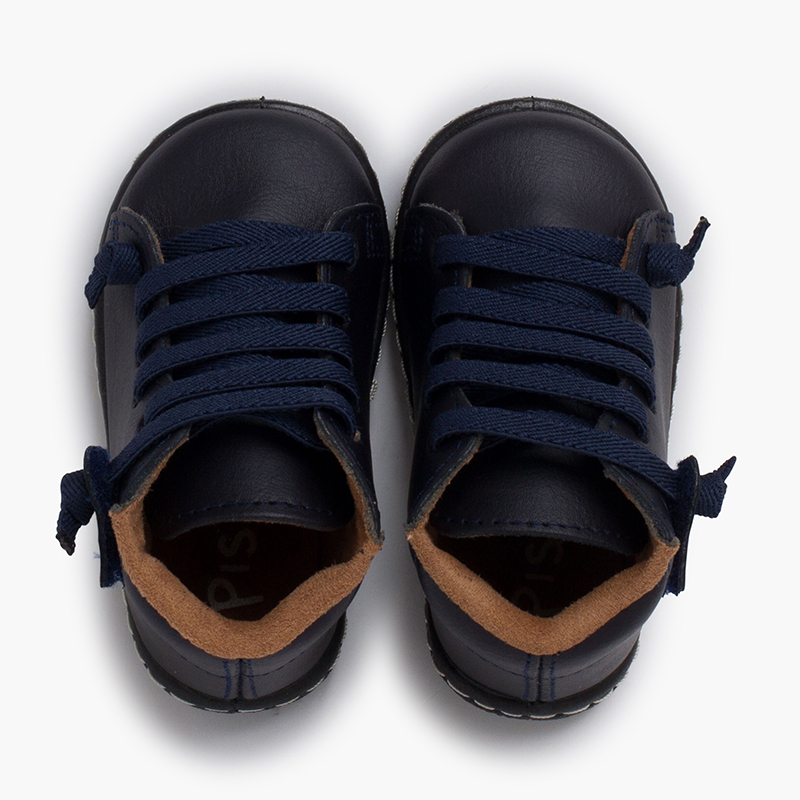 Waschbare Lederstiefeletten für Kinder mit elastischen Schnürsenkeln Marineblau