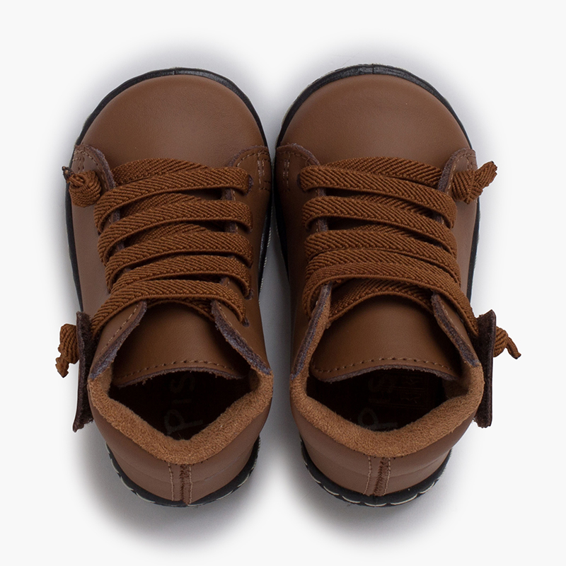 Waschbare Lederstiefeletten für Kinder mit elastischen Schnürsenkeln Kamel