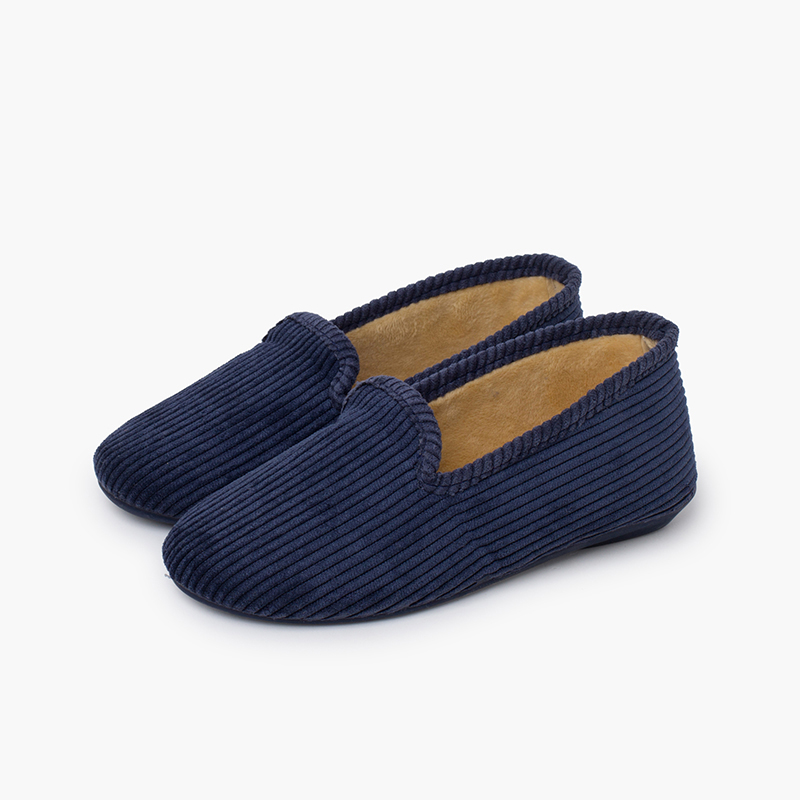 Hausschuhe im Kung-Fu-Stil aus Cordstoff Marineblau