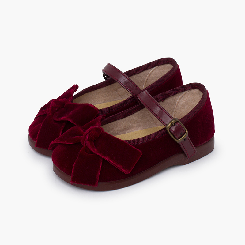 Mary Janes mit Lederband und Samtbändchen Bordeaux
