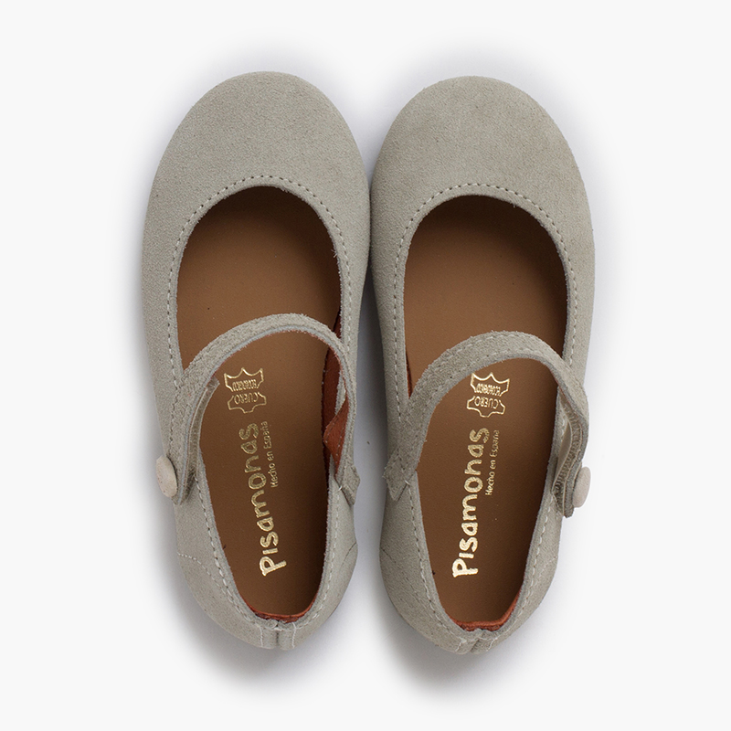 Mädchen-Mary Janes aus Veloursleder mit Riemen und Knopf Trockenes Grün