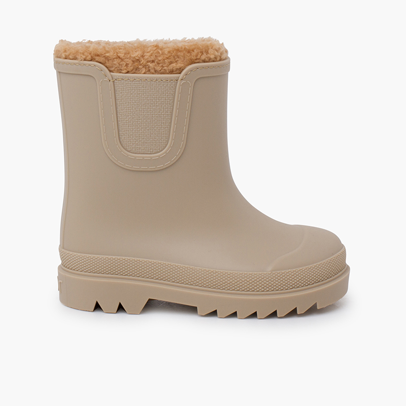 Regenstiefel für Kinder im Chelsea-Stil mit flauschigem Futter Beige