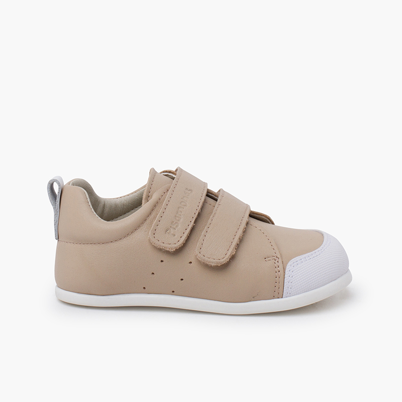 Weiche Leder-Sneaker mit doppeltem Klettverschluss Sand
