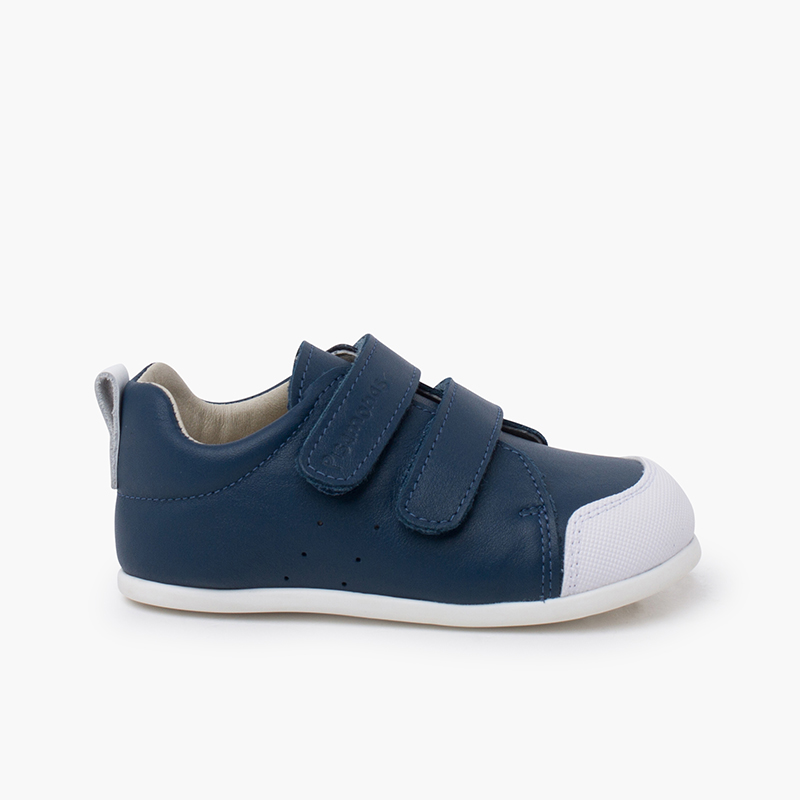 Weiche Leder-Sneaker mit doppeltem Klettverschluss Navy Blau